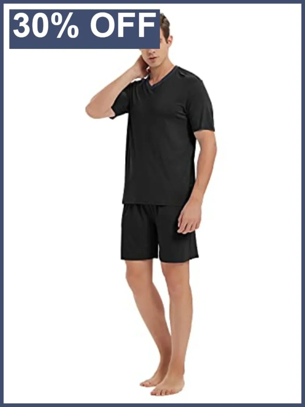 Men's Pajama Set Short Sleeve V-Neck Drawstring Lounge Sleepwear